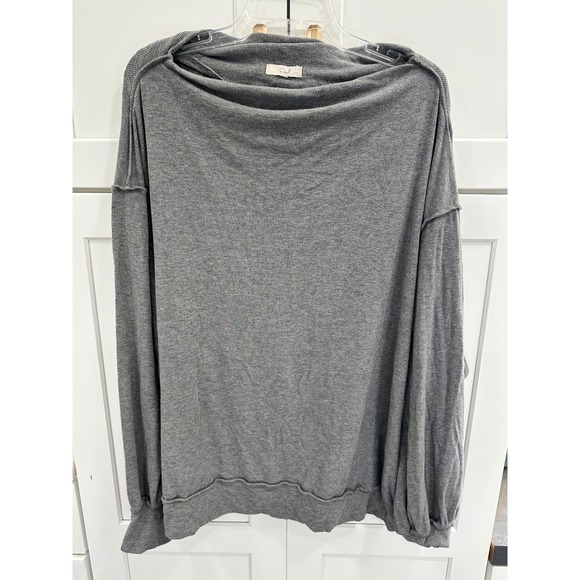 easel Sweaters - Easel Los Angeles Womens Gray Ribbed Knit Oversized Boat Neck Pullover Sweater L
